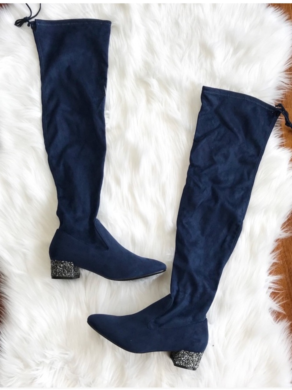 NWT Catherine Malandrino Glitzy Glitter Over-the-Knee Boot Navy Block Heel sz 9